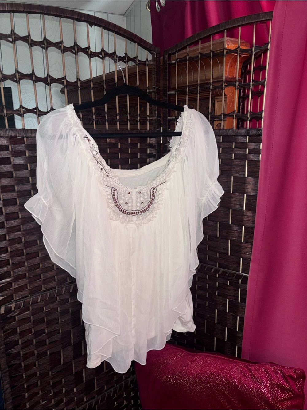 Boho Embellished White Women's Peasant Top